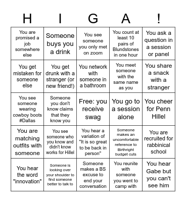 HIGA Bingo 2022 Bingo Card