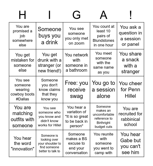 HIGA Bingo 2022 Bingo Card