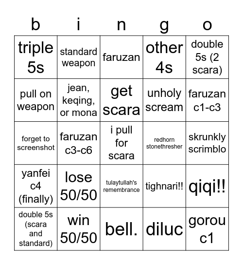 scaramouche pull bingoboard Bingo Card