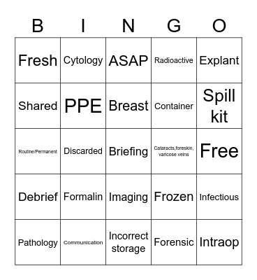 Specimen Bingo Card