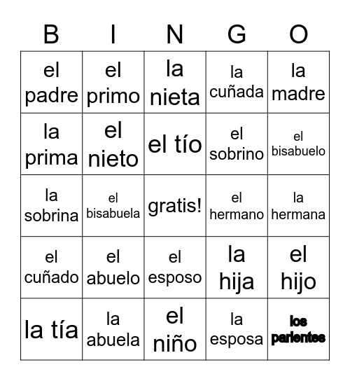 lesson 3 - vocabulario Bingo Card