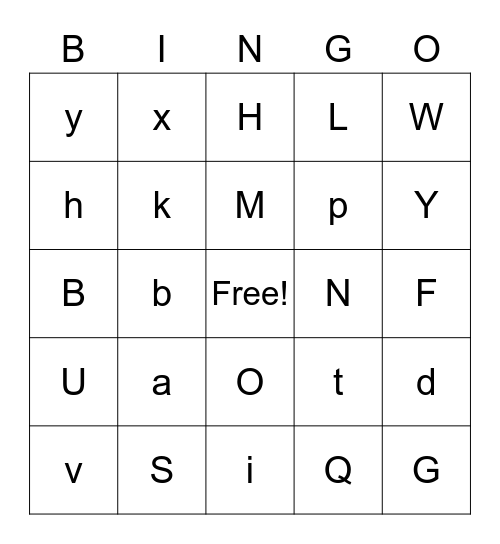 Alphabet Bingo Card