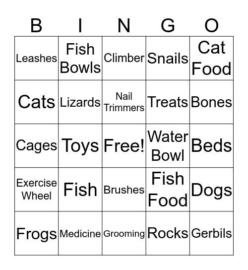 Pet Store Bingo Card