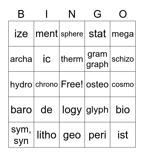 Vocab 1-4 Bingo Card