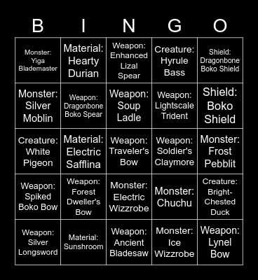 BOTW Bingo Card
