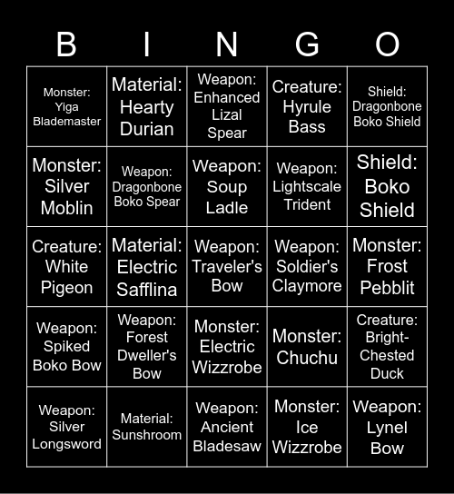 BOTW Bingo Card