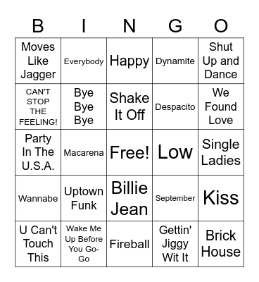 Dance Songs 3 Bingo Card