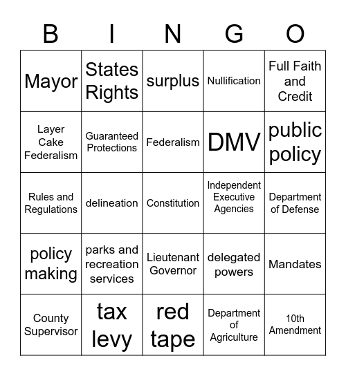 Bureaucratic Bingo Card