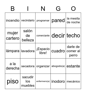Spanish Bingo Card