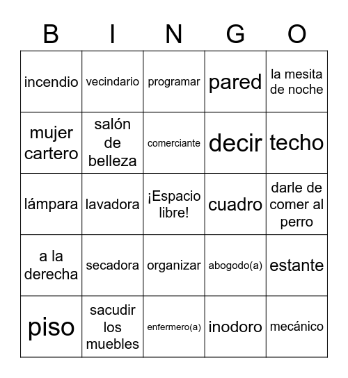 Spanish Bingo Card