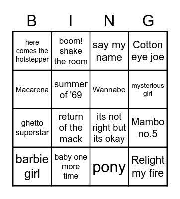 music bingo Card