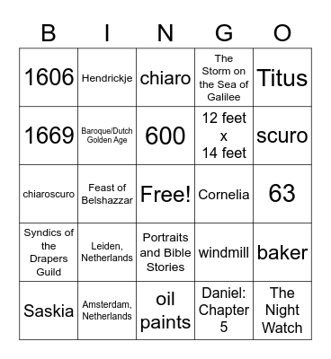 Rembrandt van Rijn Bingo Card