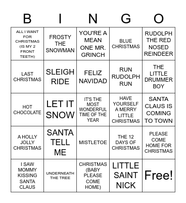 Holiday Music Bingo! Bingo Card