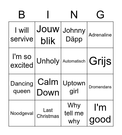 Muziekbingo Card