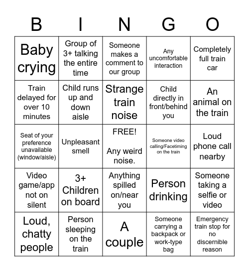 Train Ride Bingo Card