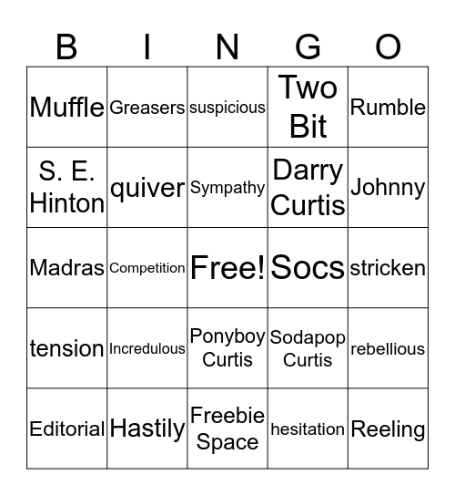 Bingo Terms: The Outsiders Bingo Card