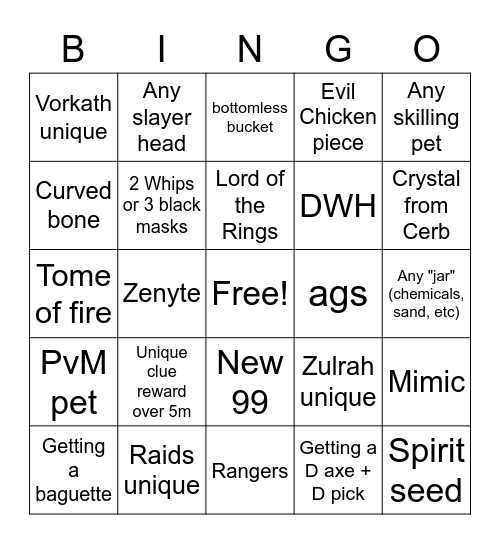 OSRS Bingo Card