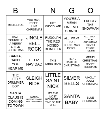 HOLIDAY MUSIC BINGO Card