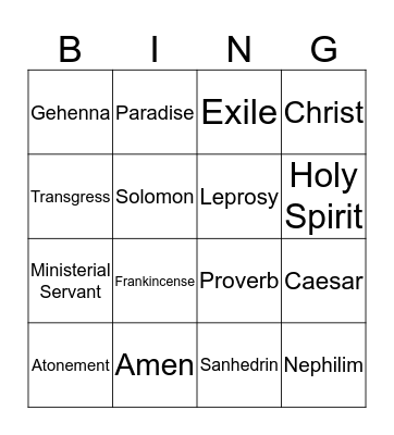 Bible Bingo Card