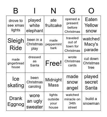 Holiday Bingo Card