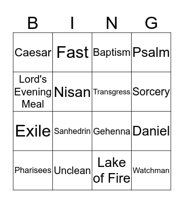 Bible Bingo Card