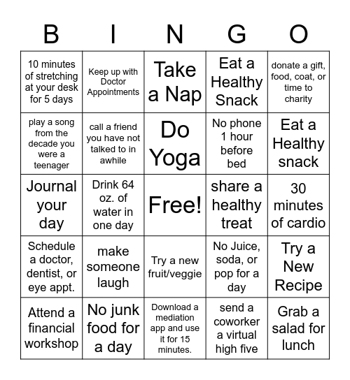 Self Care BINGO! Bingo Card