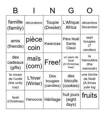 L'hiver et les fêtes Bingo Card