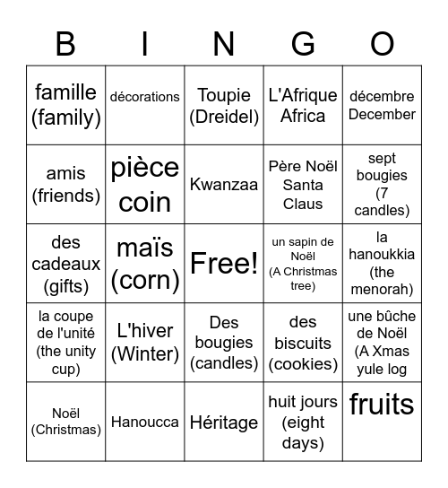 L'hiver et les fêtes Bingo Card