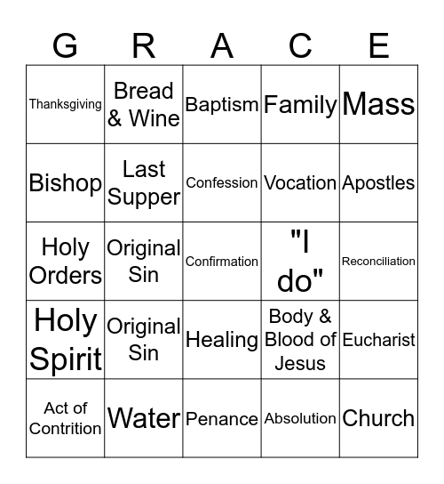 The Seven Sacraments Bingo Card