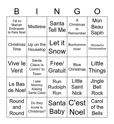 Holiday Musical Bingo Card