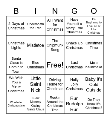 Christmas Songs Bingo Card