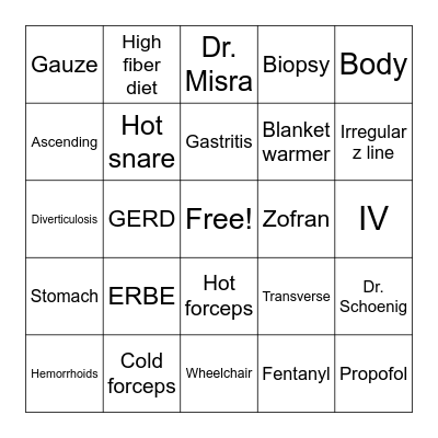 GI Bingo Card