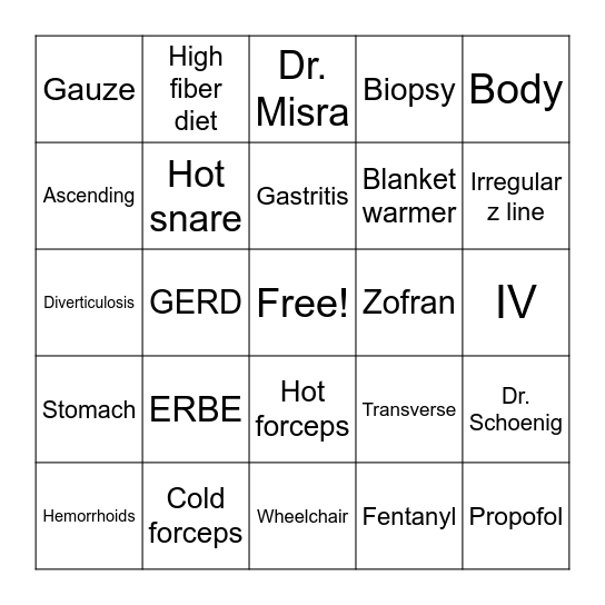 GI Bingo Card