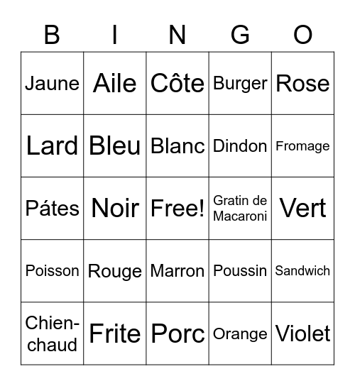 French Review Bingo Card