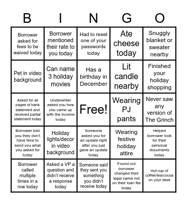 Holiday Bingo Card
