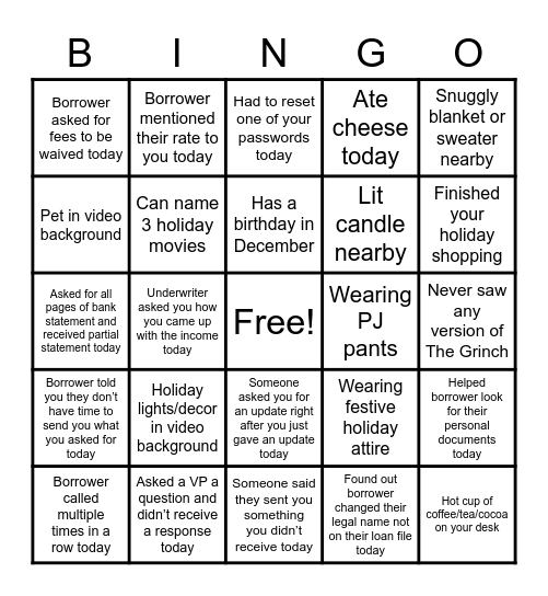 Holiday Bingo Card