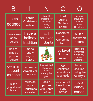SRC Holiday Bingo Card