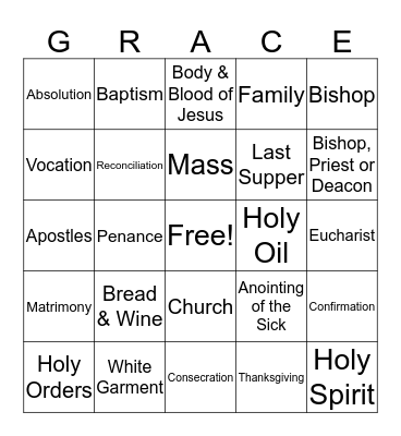 The Seven Sacraments Bingo Card
