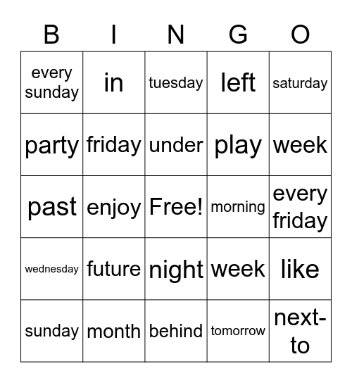 Unit 3 Sign Vocabulary Bingo Card