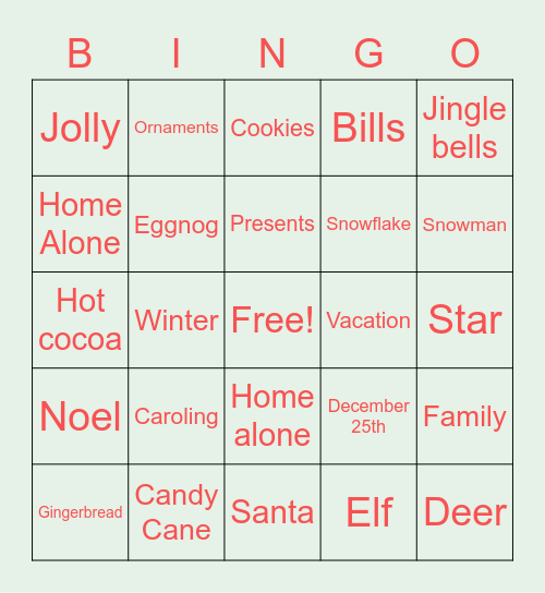 Christmas Bingo Card