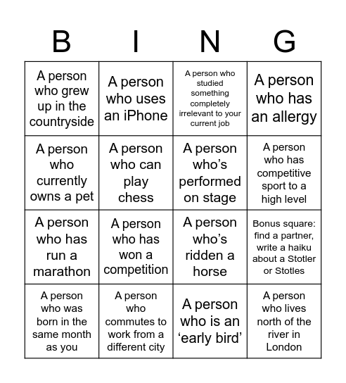 Stotles Human Bingo Card