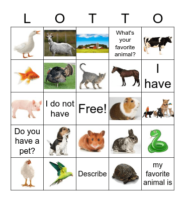 Les animaux Bingo Card