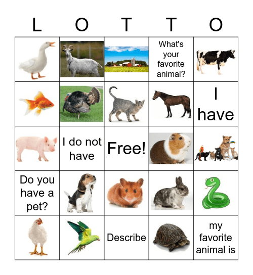 Les animaux Bingo Card