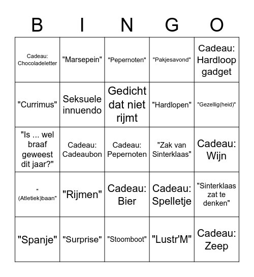 Currimus Sinterklaas Bingo Card