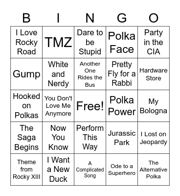 Weird Al Songs Bingo Card