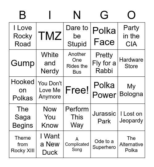 Weird Al Songs Bingo Card