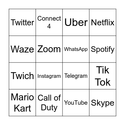 Games and Apps Bingo Card