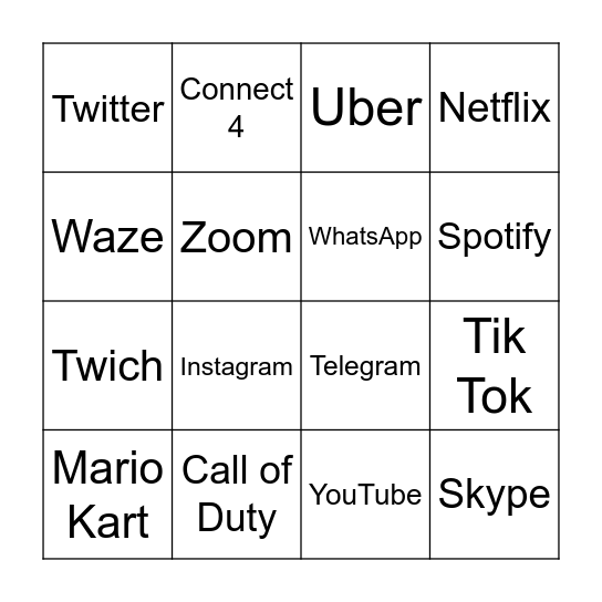 Games and Apps Bingo Card