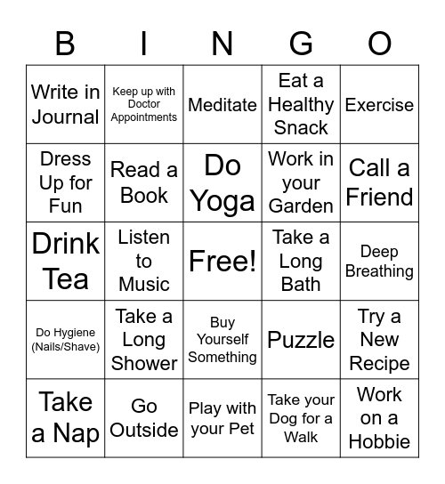 Self Care BINGO! Bingo Card