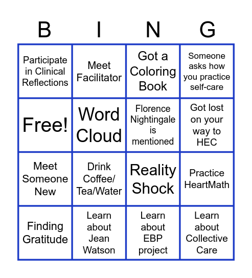 Nurse Residency Seminar 1 Bingo Card